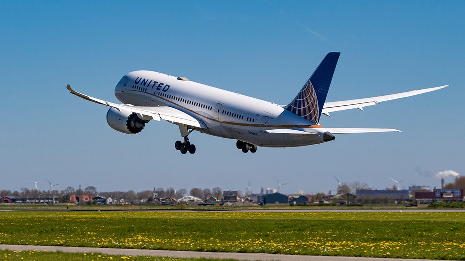A United airplane taking off