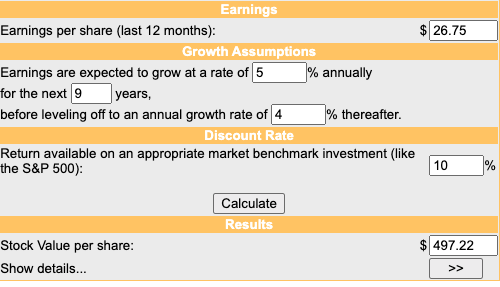 DCF calculation using the mentioned metrics