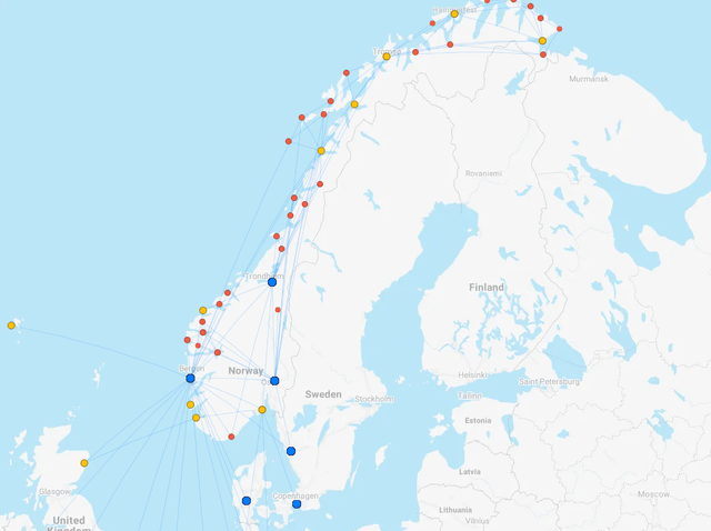 This map shows the Widerøe airline network.