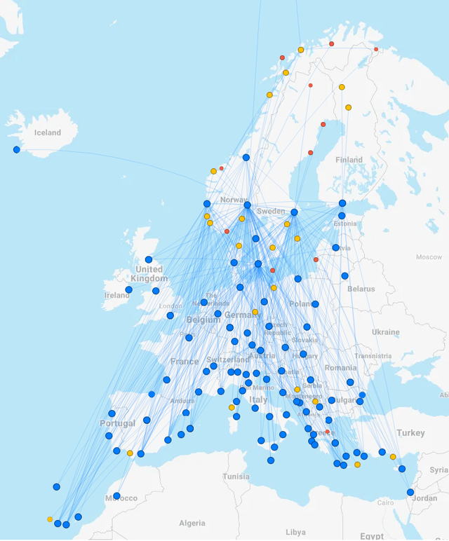 This map shows the Norwegian airline network.