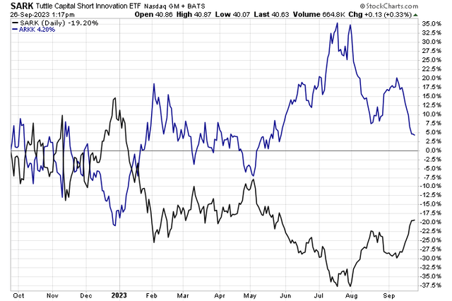 Return Risk: ARKK +4% YoY, SARK -19%