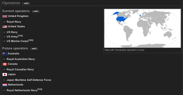 Tomahawk Missile System - Current and future operators of the system