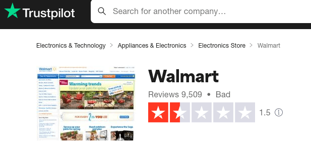 Walmart Trustpilot Score
