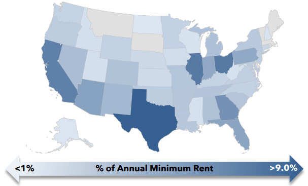 map of U.S., showing concentration of ABR by state, as described in text