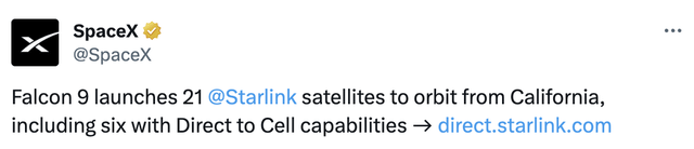 SpaceX Starlink satellite launch