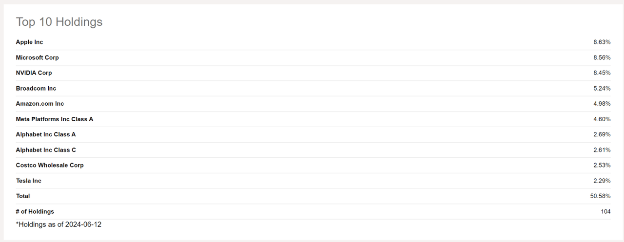 Top 10 Holdings, QQQM