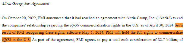 PM's agreement with Altria Group - IQOS commercialization rights