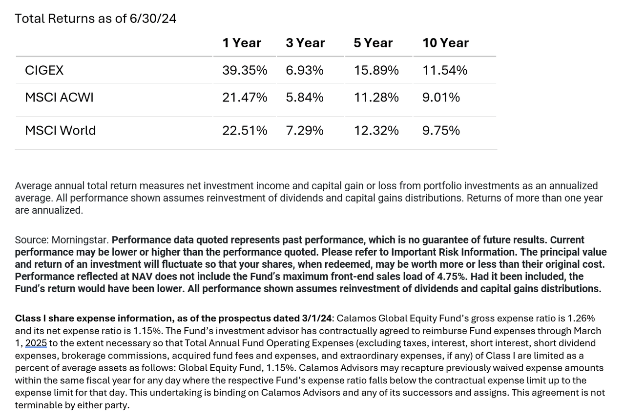 cigex average annual returns and expense ratio