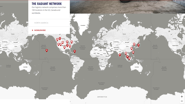 This image shows the Radiant Logistics geographical footprint.